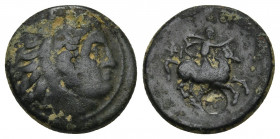 KINGS OF MACEDON. Philip III Arrhidaios. (323-317 BC).Ae. Uncertain mint in Macedon. 
Obv: Head of Herakles right, wearing lion skin. 
Rev: Horseman r...