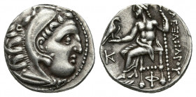 KINGS OF MACEDON. Alexander III 'the Great' (336-323 BC). AR Drachm. Kolophon.
Obv: Head of Herakles right, wearing lion skin.
Rev: AΛΕΞΑΝΔΡΟΥ.
Zeus s...