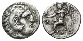 KINGS OF MACEDON. Alexander III 'the Great' (336-323 BC). AR Drachm. Lampsakos.
Obv: Head of Herakles right, wearing lion skin.
Rev: AΛΕΞΑΝΔΡΟΥ.
Zeus ...