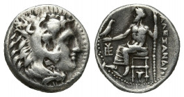 KINGS OF MACEDON. Alexander III 'the Great' (336-323 BC). AR Drachm. Sardes.
Obv: Head of Herakles right, wearing lion skin.
Rev: AΛEΞANΔPOY.
Zeus sea...