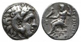 KINGS OF MACEDON. Alexander III 'the Great' (336-323 BC). AR Drachm. Kolophon.
Obv: Head of Herakles right, wearing lion skin.
Rev: AΛEΞANΔPOY.
Zeus s...