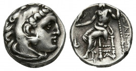 KINGS OF MACEDON. Alexander III 'the Great' (336-323 BC). AR Drachm. Miletos.
Obv: Head of Herakles right, wearing lion skin.
Rev: AΛEΞANΔPOY.
Zeus se...
