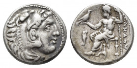 KINGS OF MACEDON. Alexander III 'the Great' (336-323 BC). AR Drachm.
Obv: Head of Herakles right, wearing lion skin.
Rev: AΛΕΞΑΝΔΡΟΥ.
Zeus seated left...