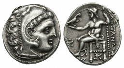 KINGS OF MACEDON. Alexander III 'the Great' (336-323 BC). AR Drachm.Kolophon.
Obv: Head of Herakles right, wearing lion skin.
Rev: AΛΕΞΑΝΔΡΟΥ.
Zeus se...