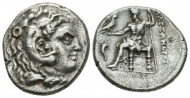 KINGS OF MACEDON. Alexander III 'the Great' (336-323 BC). AR Tetradrachm. Corinth.
Obv: Head of Herakles right, wearing lion skin.
Rev: AΛEΞANΔPOY / B...