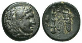 KINGS OF MACEDON. Alexander III 'the Great' (336-323). Ae. Miletus.
Obv: Head of Herakles in lion's skin to right.
Rev: ΑΛΕΞΑΝΔΡΟΥ.
Bow in bow-case an...