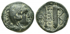 KINGS OF MACEDON. Alexander III ‘the Great’. (336-323 BC). Ae. Sardes. Struck under Menander, (Circa 324/3 BC). 
Obv: Head of Herakles right, wearing ...