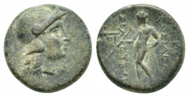 SELEUKID KINGDOM. Seleukos II Kallinikos (246-225 BC). Ae. Sardes.
Obv: Helmeted head of Athena right.
Rev: BAΣΙΛΕΩΣ / ΣΕΛΕΥΚΟΥ.
Apollo standing left,...