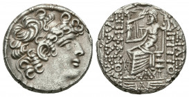 SELEUCIS and PIERIA, Antioch. temp. Quintus Caecilius Bassus. 46-44 BC. AR Tetradrachm. In the name and types of Philip I Philadelphus. Dated year 4 o...