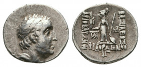 KINGS OF CAPPADOCIA. Ariobarzanes I Philoromaios (96-63 BC). AR Drachm. (Eusebeia under Mt. Argaios). Dated RY 13 (83/2 BC).
Obv: Diademed head right....