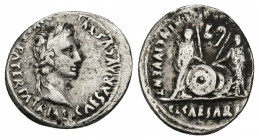 Augustus, 27 BC - AD 14. AR, Denarius. Lugdunum. 
Obv: CAESAR AVGVSTVS DIVI F PATER PATRIAE.
Laureate head of Augustus, right.
Rev: AVGVSTI F COS DESI...