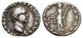 Vespasian, 69-79 AD. AR, Denarius. Rome.
Obv: IMP CAESAR VESPASIANVS AVG.
Laureate head of Vespasian, right.
Rev: COS […] TR POT.
Aequitas standing le...