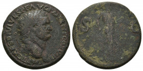 Titus, as Augustus, 79-81 AD. AE, Sestertius. Thracian-Bithynian mint.
Obv: IMP•T•CAES•DIVI•VESPF AVG PM TR P P P COS VIII. 
Laureate head of Titus, r...