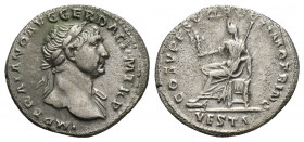 Trajan, 98-117 AD. AR, Denarius. Rome.
Obv: IMP TRAIANO AVG GER DAC P M TR P. 
Laureate head of Trajan, right; drapery on shoulder. 
Rev. COS V P P S ...