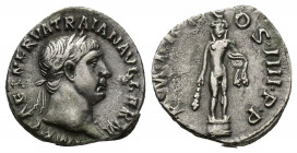 Trajan, 98-117 AD. AR, Denarius. Rome.
Obv: IMP CAES NERVA TRAIAN AVG GERM.
Laureate head of Trajan, right.
Rev: P M TR P COS IIII P P.
Hercules stand...