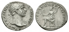 Trajan, 98-117 AD. AR, Denarius. Rome. 
Obv: IMP TRAIANO AVG [GER DAC] P M TR P. 
Bust of Trajan; laureate, drapery on shoulder, right. 
Rev. [COS] V ...