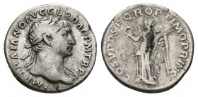 Trajan, 98-117 AD. AR, Denarius. Rome. 
Obv: IMP TRAIANO AVG GER DAC P M TR P. 
Laureate head of Trajan, right. 
Rev: COS V P P S P Q R OPTIMO PRINC.
...