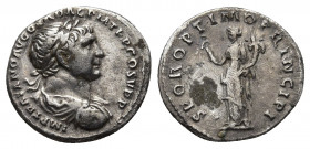 Trajan, 98-117 AD. AR, Denarius. Rome.
Obv: IMP TRAIANO AVG GERM DAC P M TR P COS V P P.
Laureate, draped and cuirassed bust of Trajan, right.
S P ...