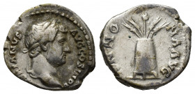 Hadrian, 117-138 AD. AR, Denarius. Rome.
Obv: HADRIANVS AVG COS III P P.
Bare head of Hadrian, right.
Rev: ANNONA AVG.
Modius with grain ears and popp...