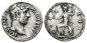 Hadrian, 117-138 AD. AR, Denarius. Eastern mint, circa 128-131 AD.
Obv: HADRIANVS AVGVSTVS P [P].
Head of Hadrian, laureate right.
Rev: COS III.
Roma ...
