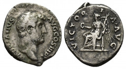 Hadrian, 117-138 AD. AR, Denar. Rome.
Obv: HADRIANVS AVG COS III P P. 
Bare head of Hadrian, right.
Rev: VICTORIA AVG. 
Victory seated left, holding w...