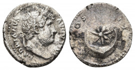 Hadrian, 117-138 AD. AR, Denarius. Rome.
Obv: HADRIANVS AVGVSTVS. 
Laureate head of Hadrian, right. 
Rev: COS III.
Star, above and within crescent.
RI...