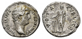 Hadrian, 117-138 AD. AR, Denarius. Rome.
Obv: HADRIANVS AVG COS III PP.
Laureate head of Hadrian, right.
Rev: VOTA PVBLICA.
Hadrian standing left,...