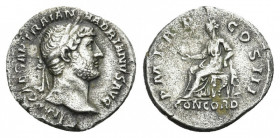 Hadrian, AD 117-138. AR, Denarius. Rome. 
Obv: IMP CAESAR TRAIAN HADRIANVS AVG. 
Laureate bust of Hadrian, right; slight drapery.
Rev: P M TR P COS II...
