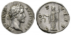 Antoninus Pius, 138-161 AD. AR, Denarius. Rome.
Obv: ANTONINVS AVG PIVS P P.
Laureate head of Antoninus Pius, right.
Rev: COS IIII.
Aequitas standing ...