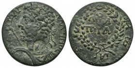Uncertain. Gallienus, 253-268 AD. AE.
Obv: [...] ΠO Λ ΓAΛΛIHNOC.
Laureate, draped, cuirassed bust of Gallien to left, holding spear and shield.
Rev...