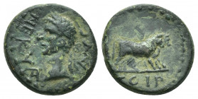 Mysia, Parium. Nerva, 96-98 AD. AE. 
Obv: Laureate head left. 
Rev: Founder plowing right with pair of yoked oxen. 
SNG France 1464; SNG Copenhagen...