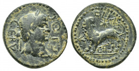 Ionia, Miletus. Nero-Trajan? AE. Loupos, magistrate.
Obv: ϹƐΒΑϹΤΟϹ (retrograde).
Laureate head, right.
Rev: ƐΠΙ ΛΟΥΠΟΥ (retrograde).
Lion (head tu...