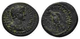 Lydia, Blaundus. Domitian, Caesar (reign of Vespasian, 69-79 AD). AE. Ti Klaudios Phoinix, magistrate.
Obv: ΔΟΜΙΤΙΑΝΟϹ ΚΑΙϹΑΡ.
Bare-headed draped an...