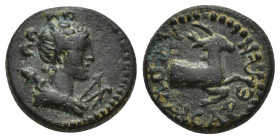 Lydia, Hierocesarea. Pseudo-autonomous. Circa late 1st-mid 2nd century AD. AE.
Obv: Draped bust of Artemis Persika, quiver over shoulder, bow and arr...