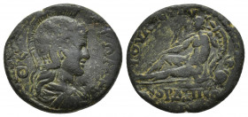 Lydia, Julia Gordus. Pseudo-autonomous, the Antonines, circa 138-192 AD. AE.
Obv: ΘƐΑ ΡΩΜΗ.
Helmeted and draped bust of Roma wearing cuirass, right....