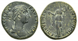 Lydia, Maeonia. Faustina II, Augusta (reign of Marcus Aurelius, circa 161-163 AD). AE. Queintos II, philokaisar, first archon, magistrate.
Obv: ΦΑVϹΤ...