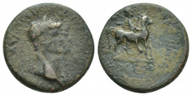 Lydia, Mostene. Agrippina II and Claudius (reign of Claudius, AD 50-54). AE. Pedianus, magistrate.
Obv: [ΤΙ ΚΛ]ΑΥΔΙΟΝ [ΚΑΙϹΑΡΑ ΘƐΑΝ ΑΓΡΙΠΠΙΝΑΝ].
Lau...