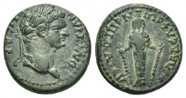Lydia, Philadelphia. Domitian, 81-96 AD. AE. Lagetas, in office for the second time, magistrate.
Obv: ΔΟΜΙΤΙΑΝ[ΟϹ] ΚΑΙϹΑΡ.
Laureate head of Domitian...