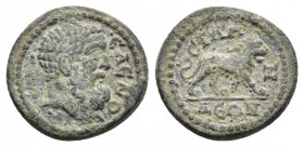 Lydia, Silandus. Pseudo-autonomous, Time of Caracalla. AE. Helenos Apollonides, magistrate.
Obv: [ЄΠI] ЄΛЄNO.
Bearded Heracles, right.
Rev: CΙΛANΔЄ...