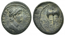 Lydia, Thyateira. Nero, 54-68 AD. AE.
Obv: NEΡΩN KΛAYΔIOC KAICAP CEBA. 
Draped bust of Nero to right, with slight beard.
Rev: ΘYAT-EIPH / NΩ-N. 
L...