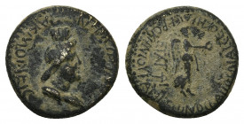 Phrygia, Acmonea. Time of Nero, circa 65 AD. AE. L. Servenius Capito, Iulia Severa, magistrates.
Obv: ΘƐΑΝ ΡWΜΗΝ ΑΚΜΟΝƐΙϹ.
Turreted bust of Roma, ri...