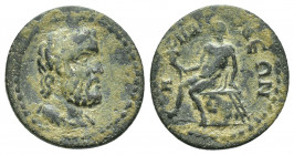 Phrygia, Apamea. Pseudo-autonomous. AE.
Obv: Draped bust of Sarapis, right.
Rev: ΑΠΑΜƐΩΝ.
Marsyas seated left, on rock, holding cornucopia and doub...