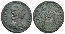 Cilicia, Mallus. Julia Mamaea, 222 – 235 AD. AE.
Obv: ΙΟΥΛΙΑ Μ[ΑΜΑΙΑ].
Diademed and draped bust of Julia Mamaea, right.
Rev: MALLO COLONIA.
Amphil...