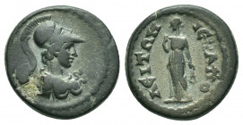Phrygia, Hierapolis. Pseudo-autonomous, 2nd-3rd centuries AD. AE.
Obv: Helmeted and draped bust of Athena right, wearing aegis.
Rev: IЄPAΠOΛЄITΩN.
...