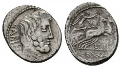 L. Titurius L. f. Sabinus, 89 BC. AR, Denarius. Rome. 
Obv: SABIN.
Bearded head of the Sabine king Tatius, right, 
Rev: Victory in biga right, hold...