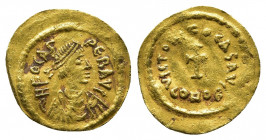 PHOCAS (602-610 AD). AV, Tremissis. Constantinople.
Obv: δ N FOCAS PER AVG. 
Diademed and draped bust right.
Rev: VICTORI FOCAS AVG / CONOB. 
Cros...