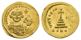 HERACLIUS with HERACLIUS CONSTANTINE (610-641 AD). AV, Solidus. Constantinople.
Obv: δδ NN ҺЄRACLIЧS ЄT ҺЄR[A CONST P P AV]. 
Crowned and draped fac...