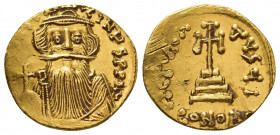 CONSTANS II (651-654 AD). AV, Solidus. Constantinople, 
Obv: ∂ N CONSƮANƮINVS PP AVG.
Bust facing, with long beard and moustache, wearing crown and ...
