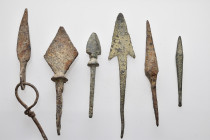 6 ANCIENT GREEK/ROMAN BRONZE/IRON SPEARHEAD LOT
Condition : See picture. No return
