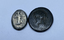 2 GREEK SILVER/BRONZE COIN LOT
See picture.No return.